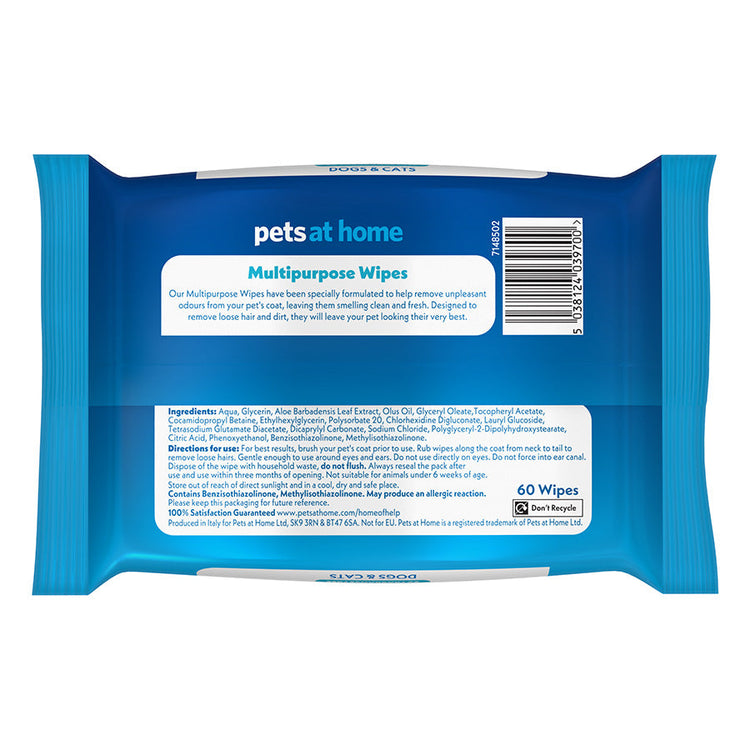 Multipurpose Pet Wipes for Dogs & Cats – 60 Pack Gentle Cleaning Wipes